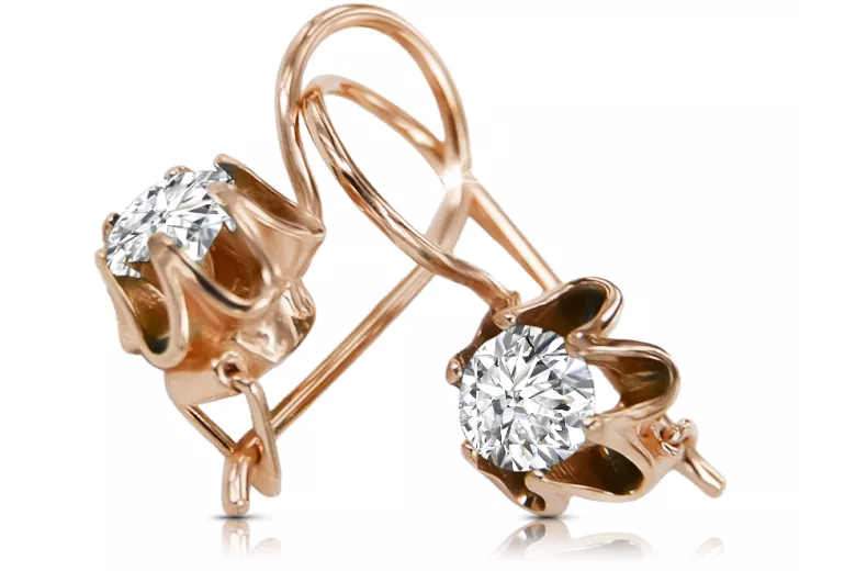 Or rose rouge 14 carats 14k 583 Zircon des boucles d'oreilles vec013 Russe Soviétique URSS Style vintage Art Deco style